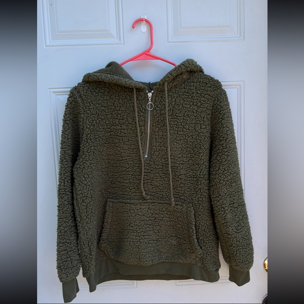No Boundaries Olive Green Sherpa Jacket